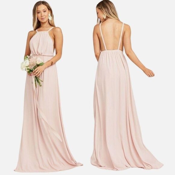Show Me Your MuMu‎ Amanda Maxi Dress Dusty Blush Crisp Pink Open Back - Picture 1 of 9